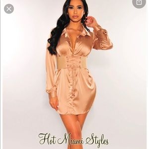 Hot Miami style champagne belted dress